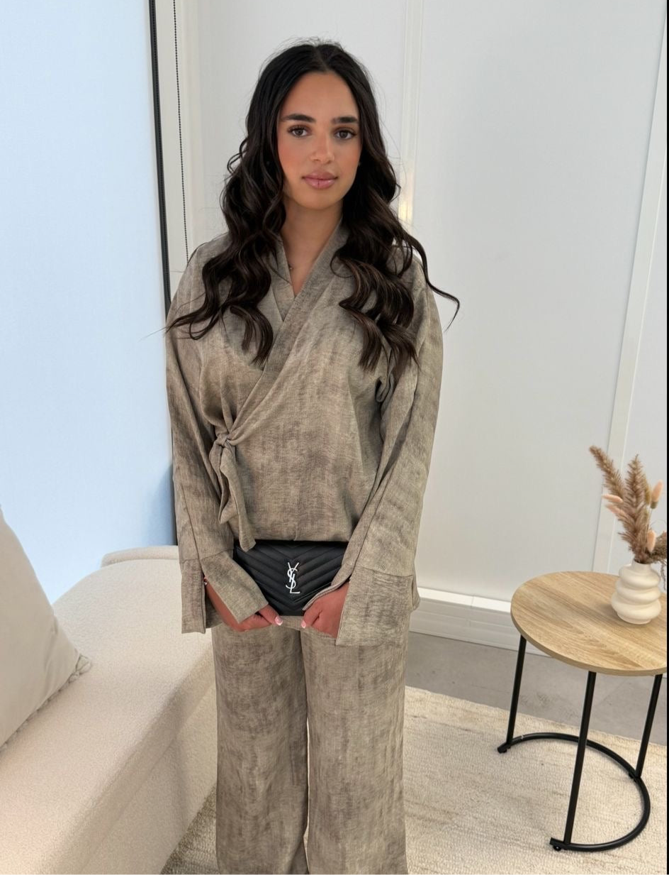 Ensemble kimono gris taupe