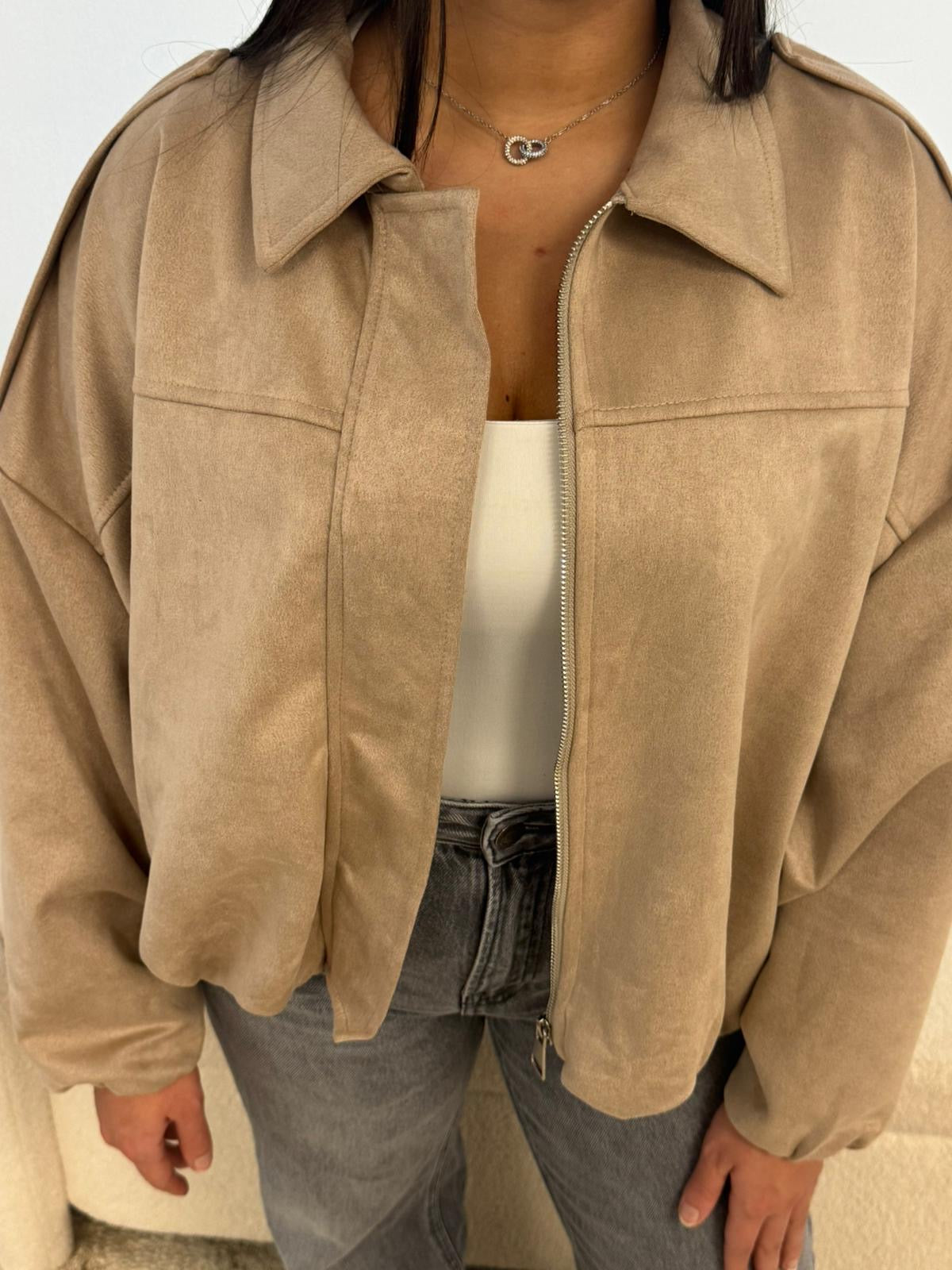 Bombers en suédine beige