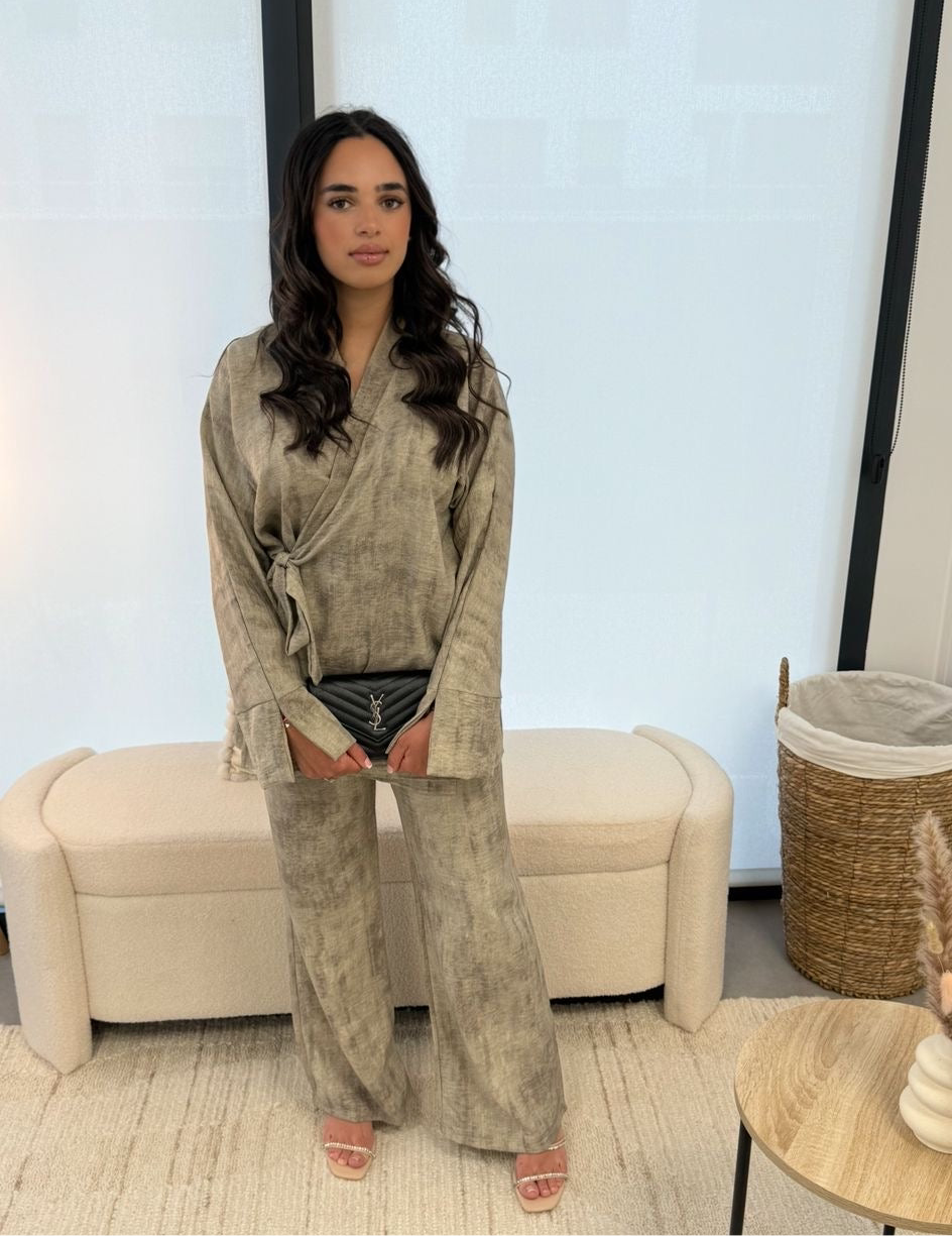 Ensemble kimono gris taupe