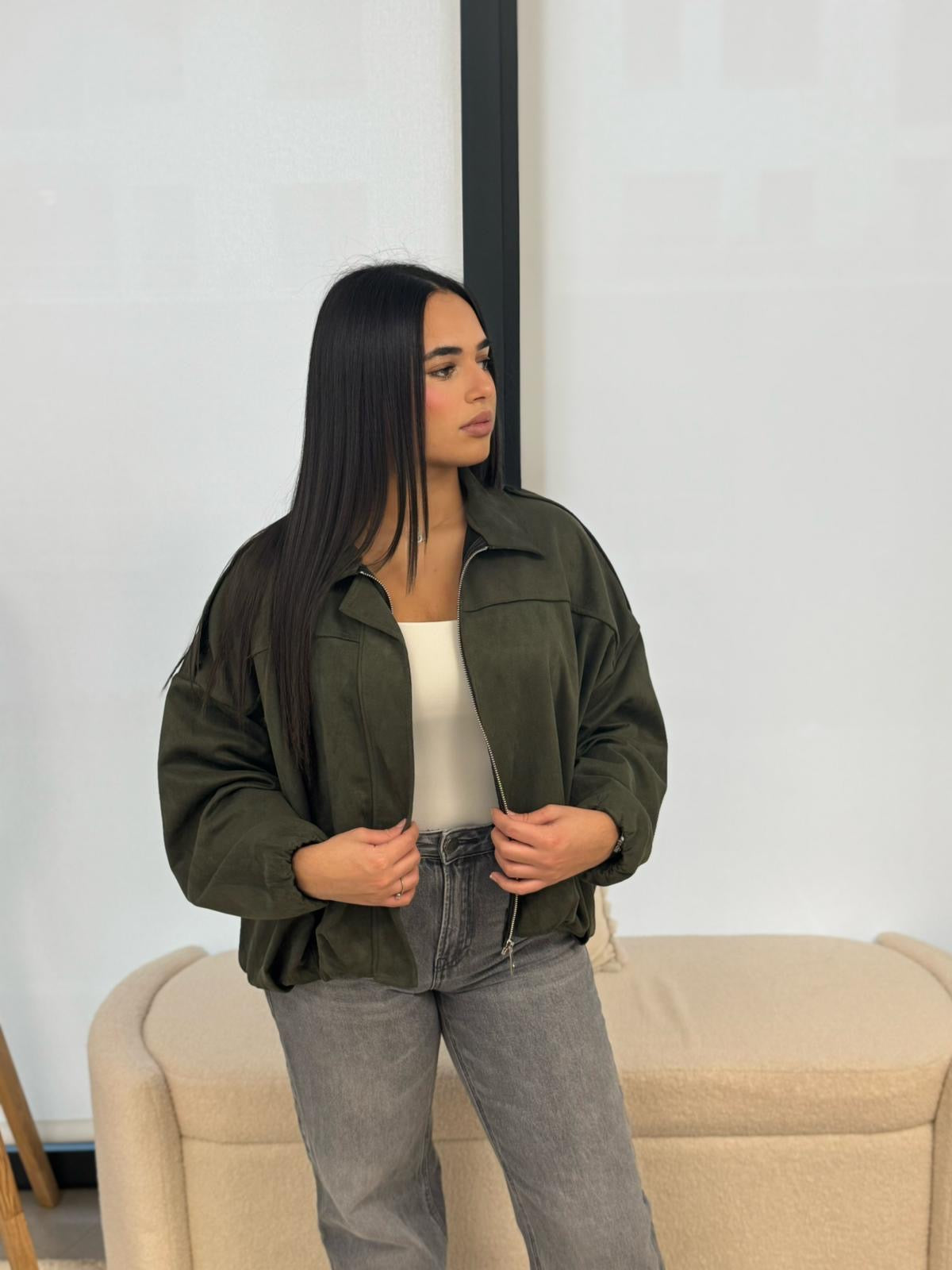 Bombers en suédine kaki