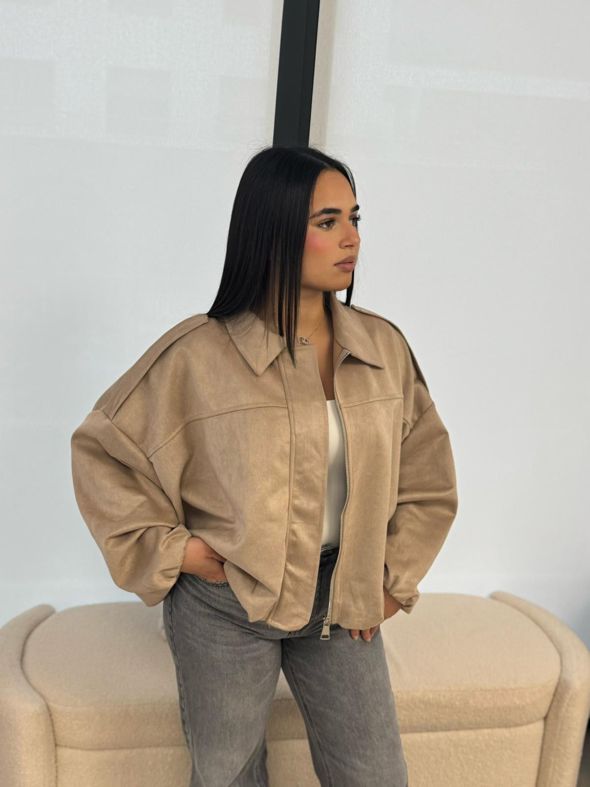Bombers en suédine beige