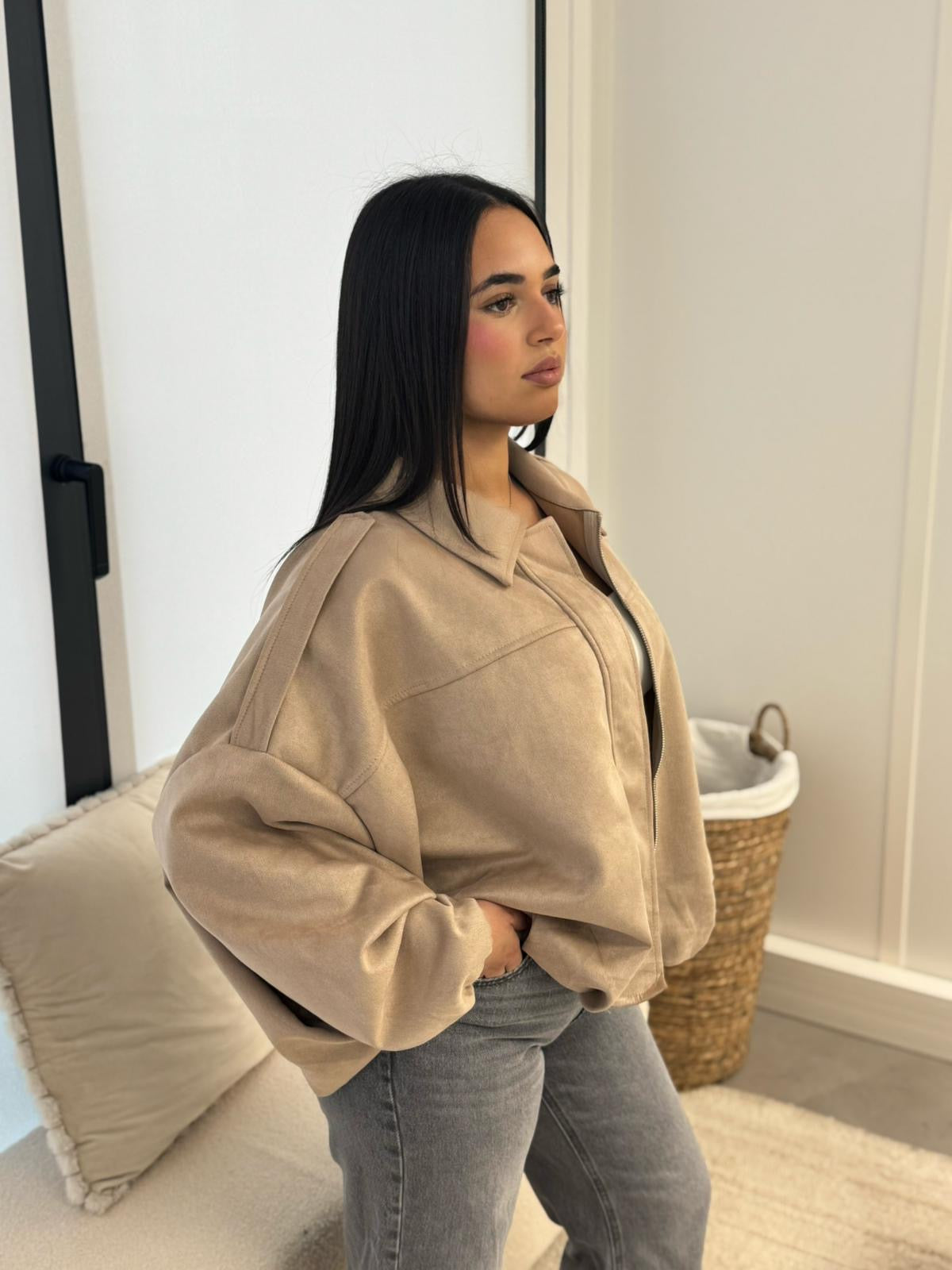 Bombers en suédine beige